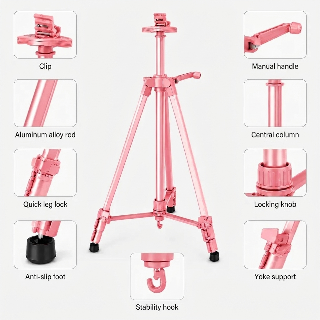 Easel Tripod 155 CM Pink Aluminum | Adjustable & Stable | Carry Bag Included