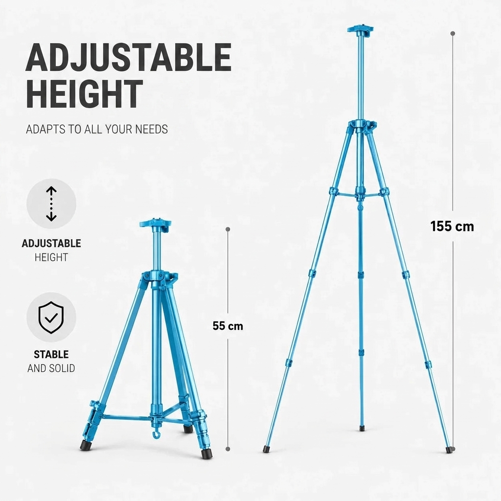 Easel Tripod 155 CM Turquoise Aluminum | Adjustable & Stable | Carry Bag Included