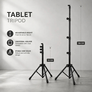 Tablet Tripod 136 CM | iPad & Samsung Galaxy | Adjustable 52–136 cm & Universal Holder