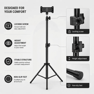 Tablet Tripod 160 CM | iPad & Samsung Galaxy | Storage Bag & Holder Included