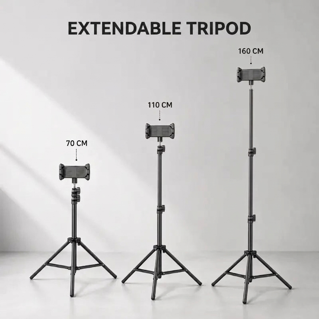 Tablet Tripod 160 CM | iPad & Samsung Galaxy | Storage Bag & Holder Included