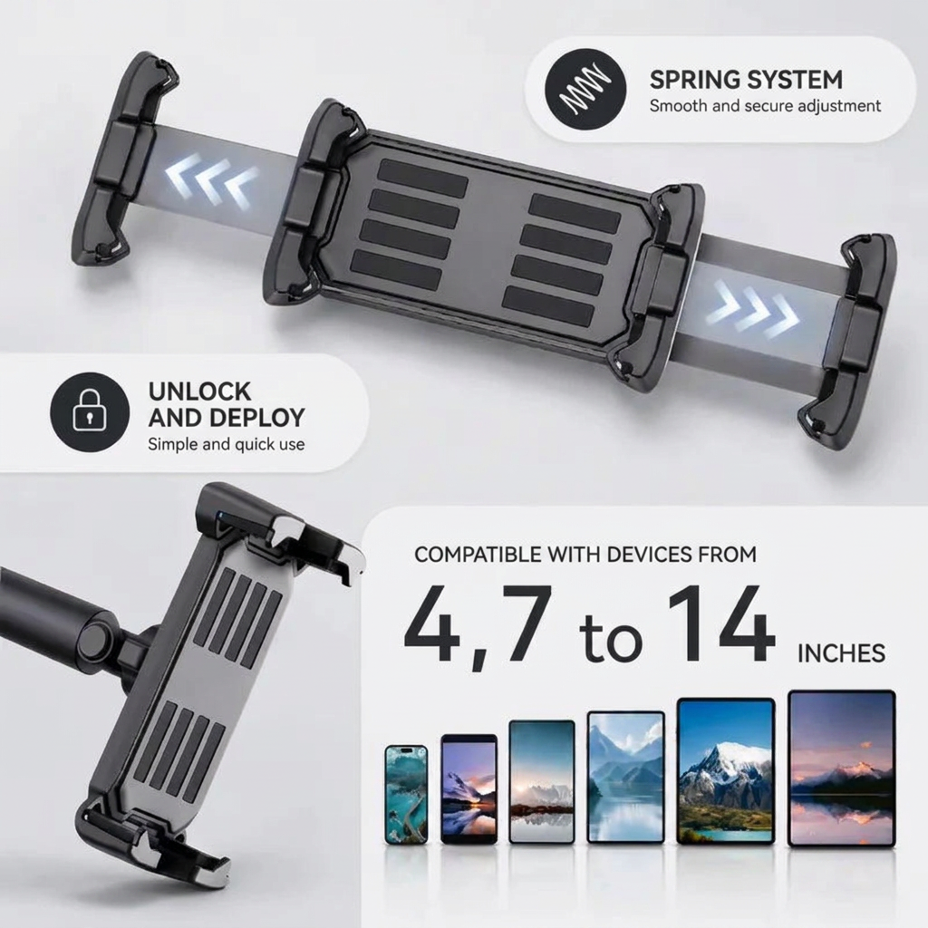 Tablet Tripod 160 CM | iPad & Samsung Galaxy | Storage Bag & Holder Included