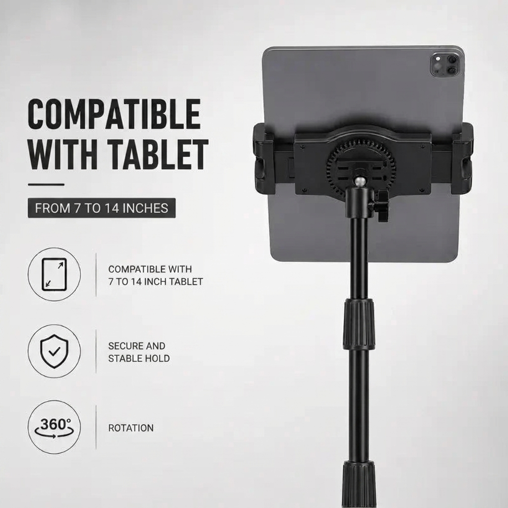 Tablet Tripod 160 CM Extendable | iPad & Samsung Galaxy | Extendable Arm & Carry Bag Included