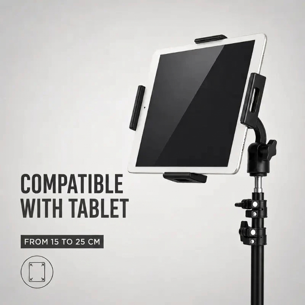 Tablet Tripod 160 CM Black | iPad & Samsung Galaxy | Storage Bag & Holder Included