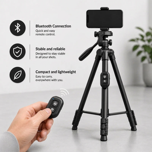 Phone Tripod 152 CM Black Aluminum | iPhone & Android | Stable Hands-Free Setup, Holder & Remote Included