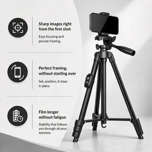 Phone Tripod 152 CM Black Aluminum | iPhone & Android | Stable Hands-Free Setup, Holder & Remote Included