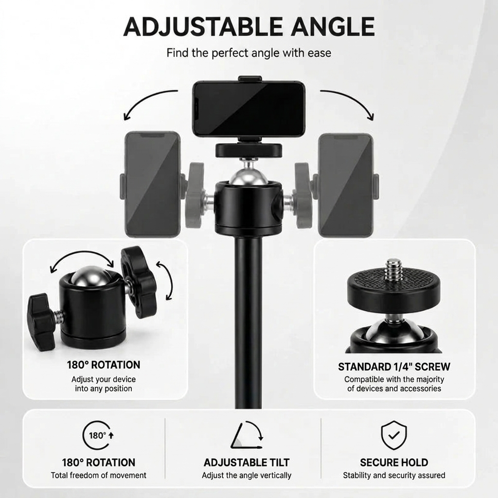 Phone Tripod 160 CM Black Aluminum | iPhone & Android | Adjustable & Anti-Vibration