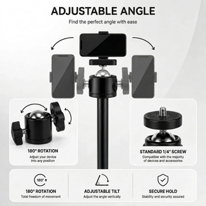 Phone Tripod 160 CM Black Aluminum | iPhone & Android | Adjustable & Anti-Vibration