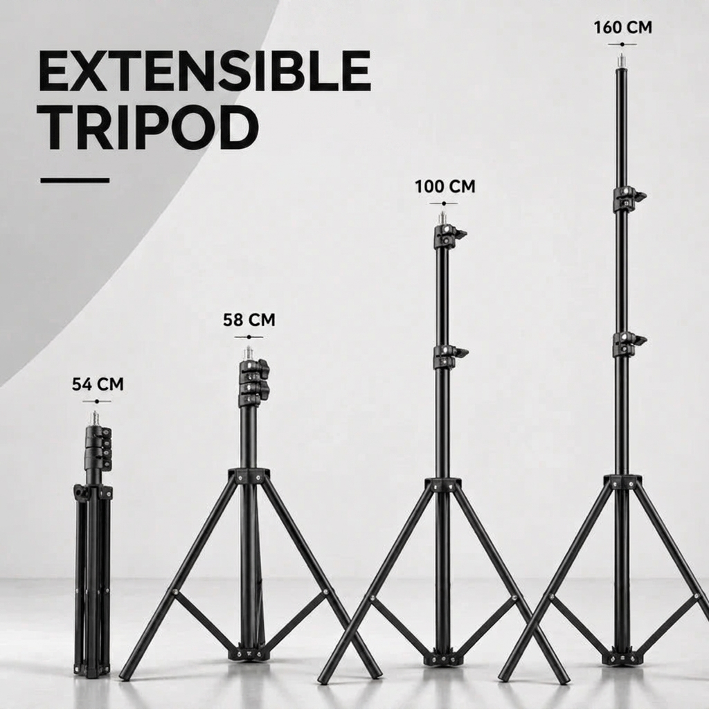 Phone Tripod 160 CM Black Aluminum | iPhone & Android | Adjustable & Anti-Vibration
