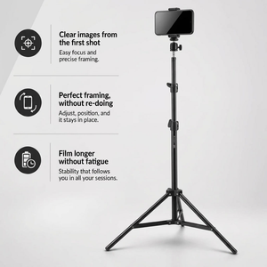 Phone Tripod 160 CM Black Aluminum | iPhone & Android | Adjustable & Anti-Vibration