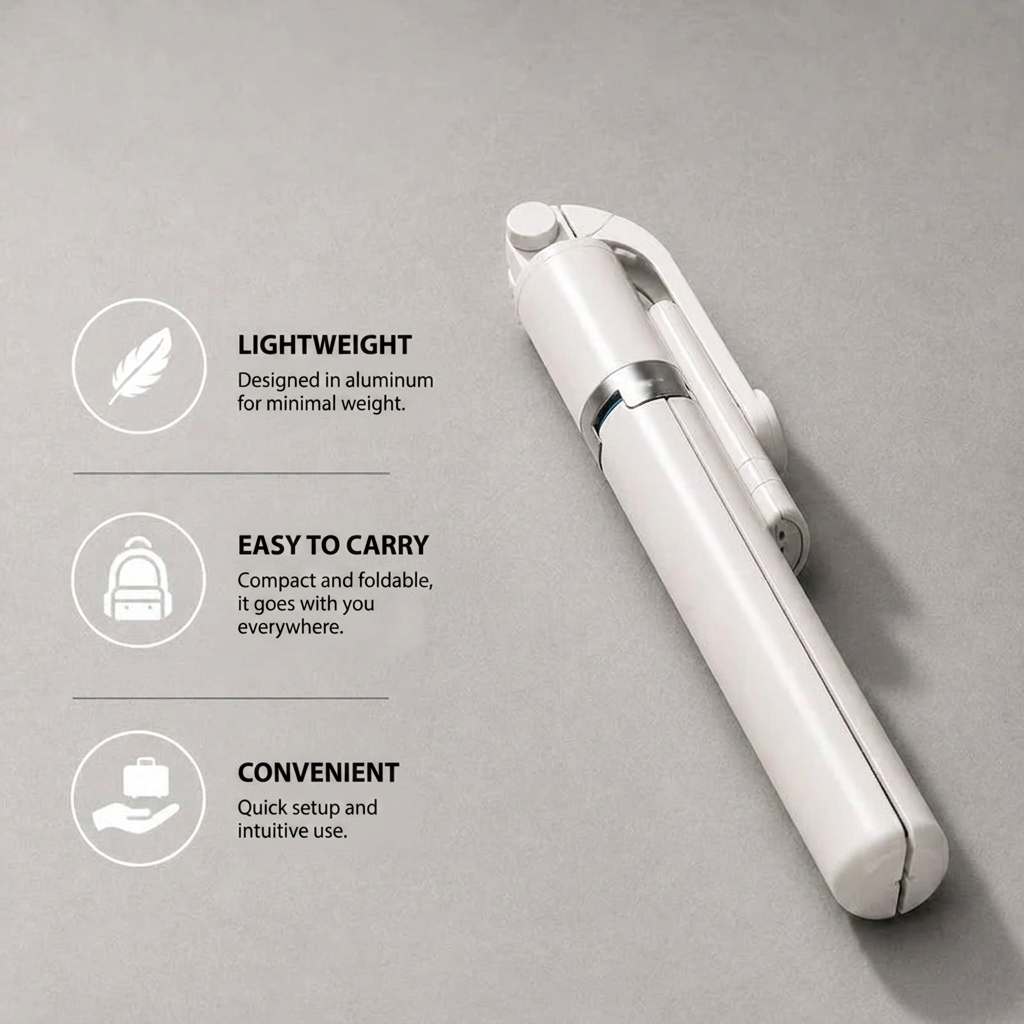 Phone Tripod 170 CM White Aluminum | iPhone & Android | Stable at Full Extension & Remote Included