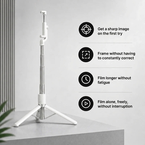 Phone Tripod 170 CM White Aluminum | iPhone & Android | Stable at Full Extension & Remote Included