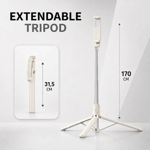 Phone Tripod 170 CM White Aluminum | iPhone & Android | Stable at Full Extension & Remote Included