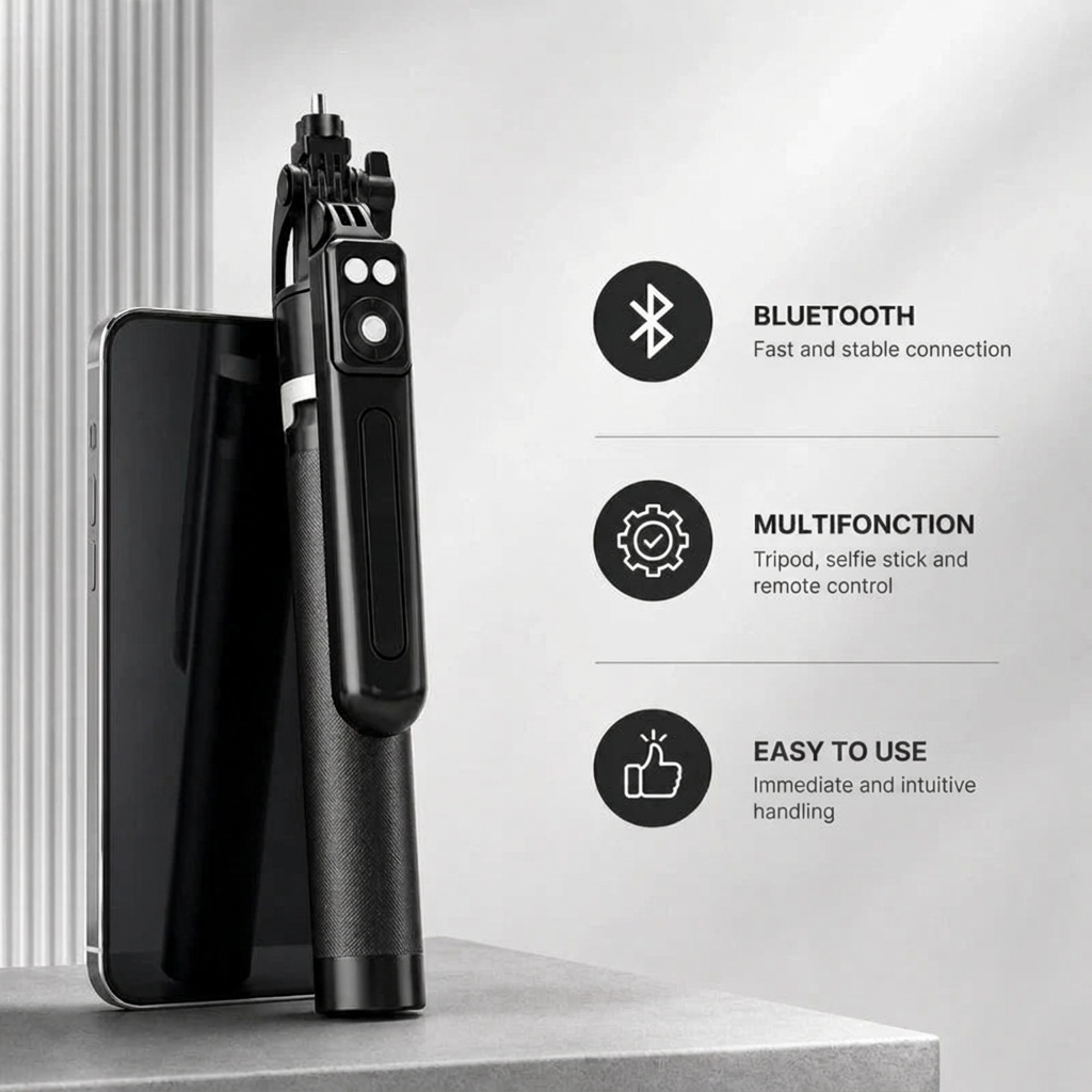Phone Tripod 170 CM Black Aluminum | iPhone & Android | Stable at Full Extension & Remote Included