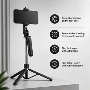 Phone Tripod 170 CM Black Aluminum | iPhone & Android | Stable at Full Extension & Remote Included