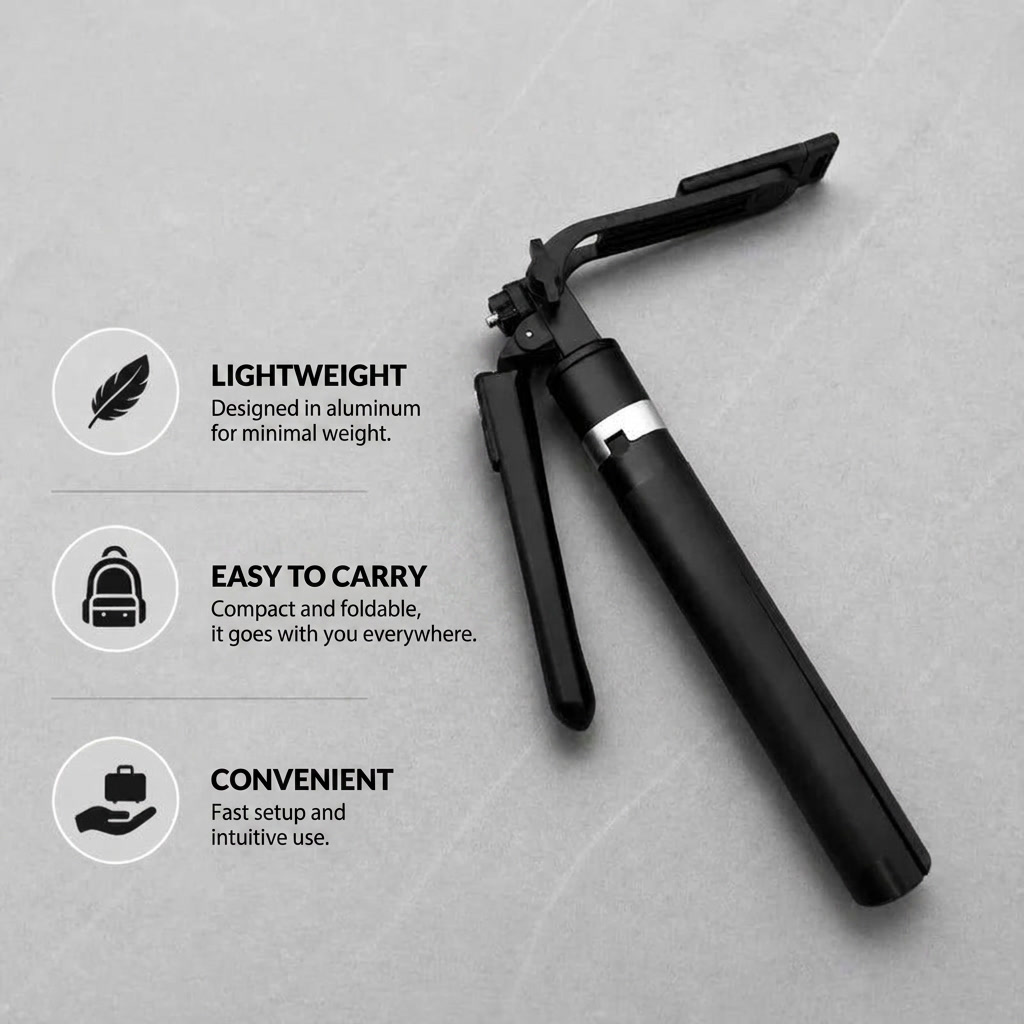 Phone Tripod 170 CM Black Aluminum | iPhone & Android | Stable at Full Extension & Remote Included