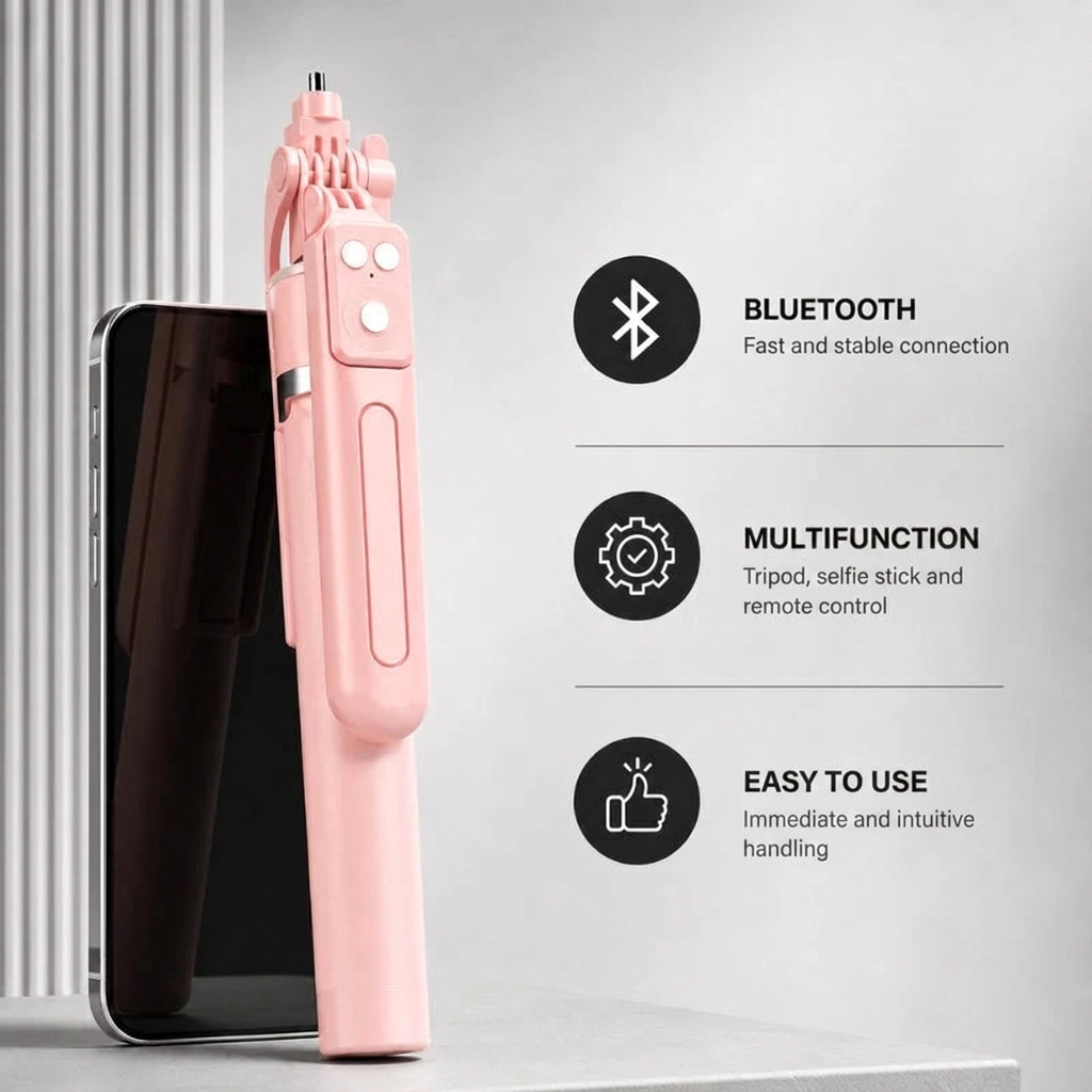 Phone Tripod 170 CM Pink Aluminum | iPhone & Android | Stable at Full Extension & Remote Included