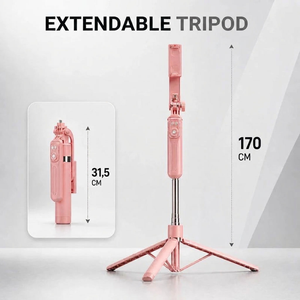 Phone Tripod 170 CM Pink Aluminum | iPhone & Android | Stable at Full Extension & Remote Included