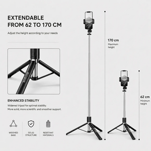 Phone Tripod 170 CM Telescopic Bluetooth | Selfie, Live Streaming & Travel