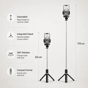 Phone Tripod 170 CM Telescopic Bluetooth | Selfie, Live Streaming & Travel