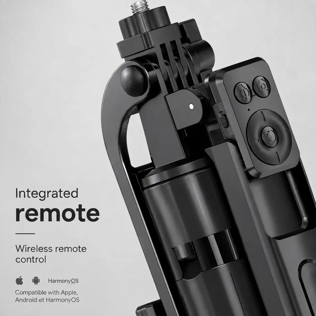 Phone Tripod 180 CM Black 4-Leg | iPhone & Android | Bluetooth Remote Included