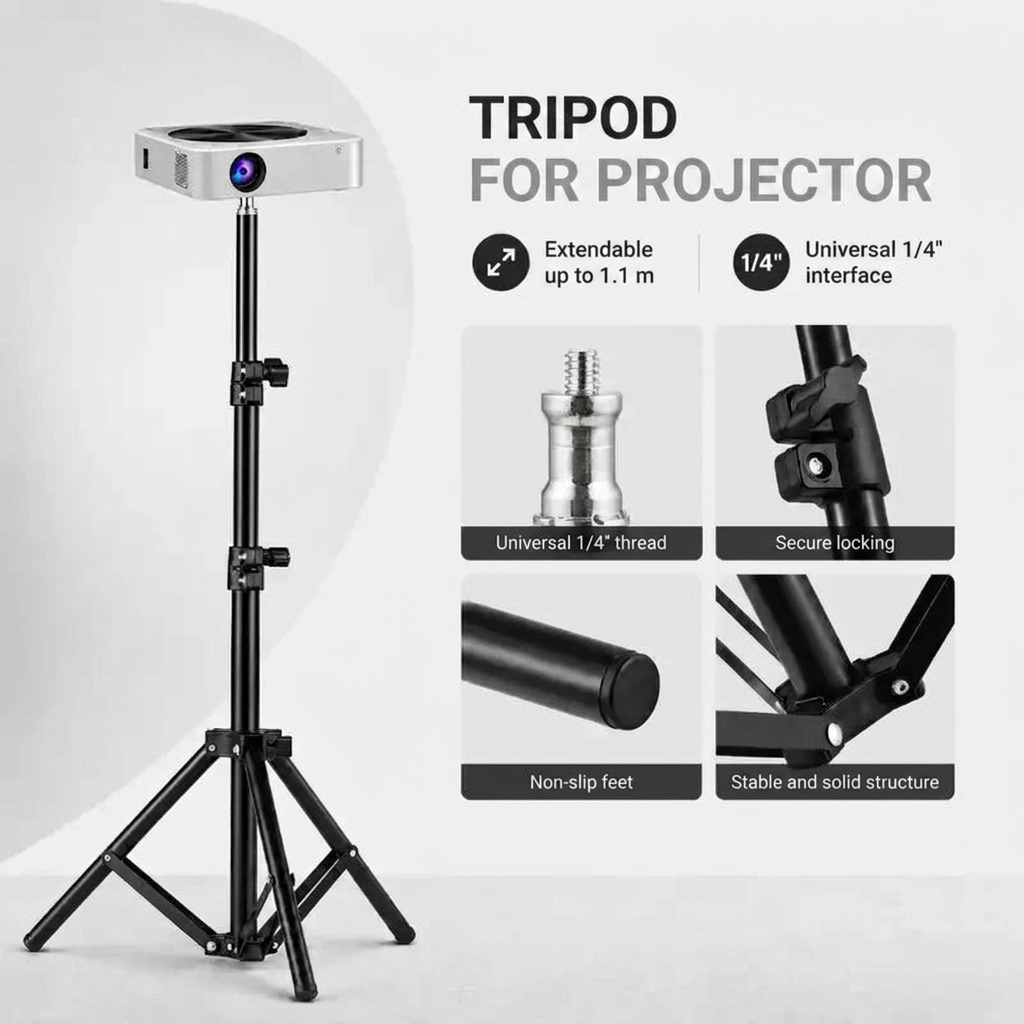 Projector Tripod 110 CM Black | Universal Projector Compatibility | Lightweight & Adjustable