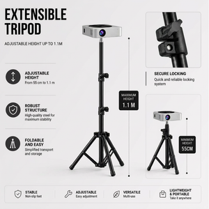 Projector Tripod 110 CM Black | Universal Projector Compatibility | Lightweight & Adjustable