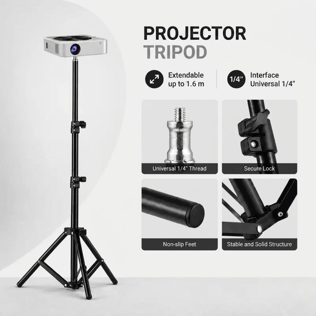 Projector Tripod 160 CM Black | Universal Projector Compatibility | Tall & Stable