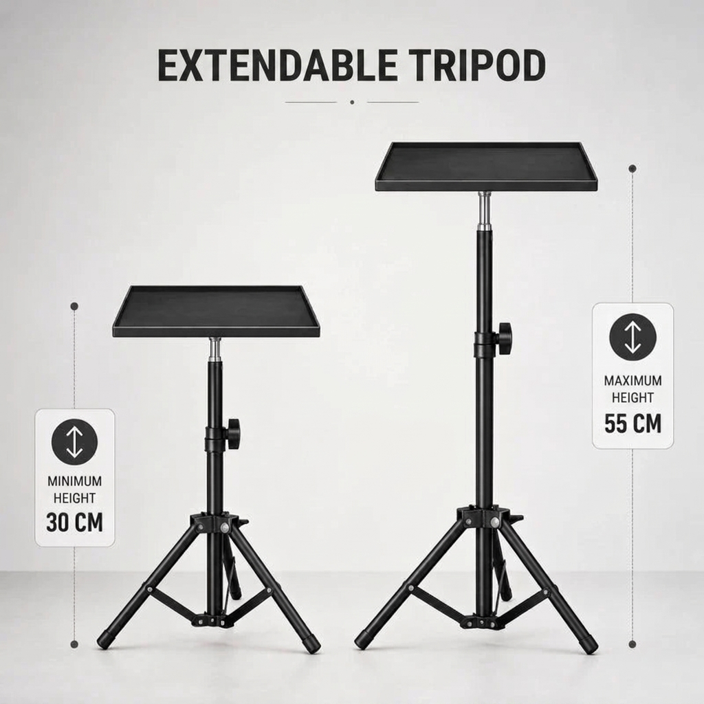 Projector Tripod 55 CM | Universal Projector Compatibility | Tray Included & Compact Design
