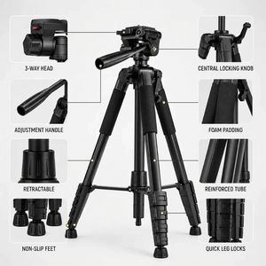 Camera Tripod 188 CM Aluminum | DSLR, Mirrorless & Smartphone | 1/4-inch Screw, Foam Grips & Carry Bag Included