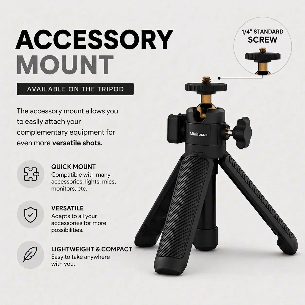 Desktop Tripod 30 CM Black | Video Calls & Streaming | 360° Ball Head & Phone Holder Included