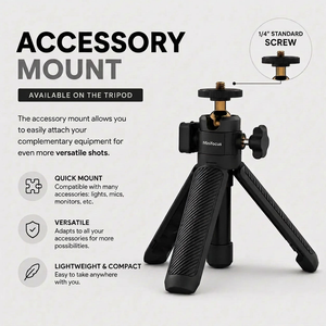 Desktop Tripod 30 CM Black | Video Calls & Streaming | 360° Ball Head & Phone Holder Included