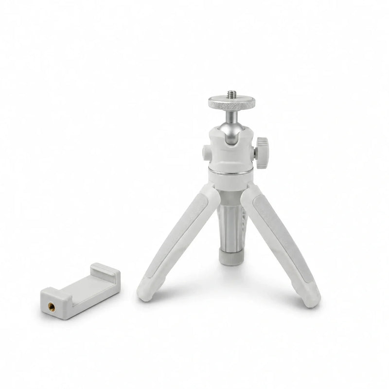 Desktop Tripod 27 CM White | Video Calls & Streaming | Foldable Legs & Phone Holder Included