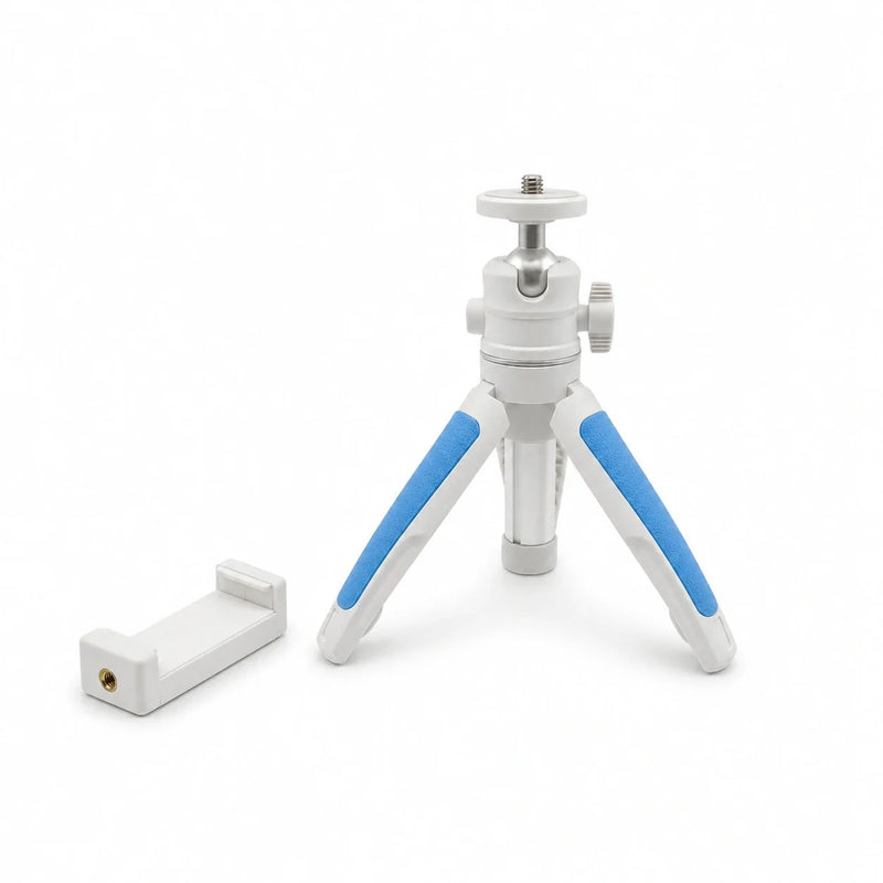 Desktop Tripod 27 CM Blue Pattern | Video Calls & Streaming | Foldable Legs & Phone Holder Included